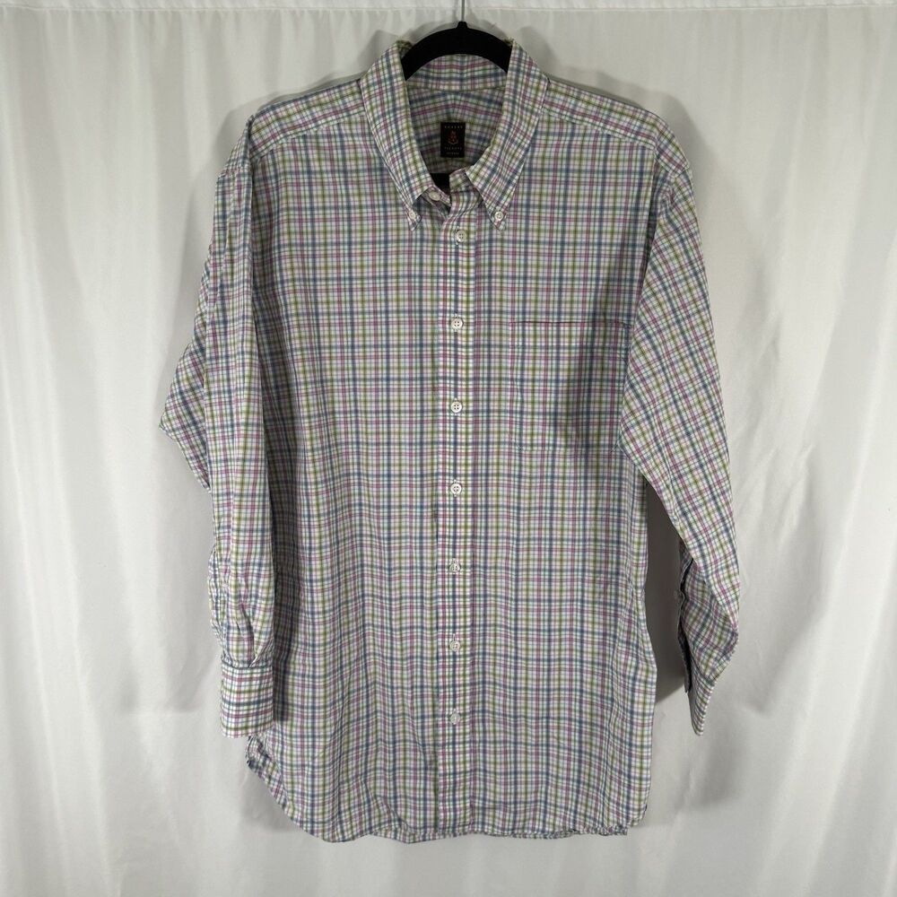 Robert Talbott Respoke Shirt Men's Large Blue Pink Plaid Button Up Long Sleeve